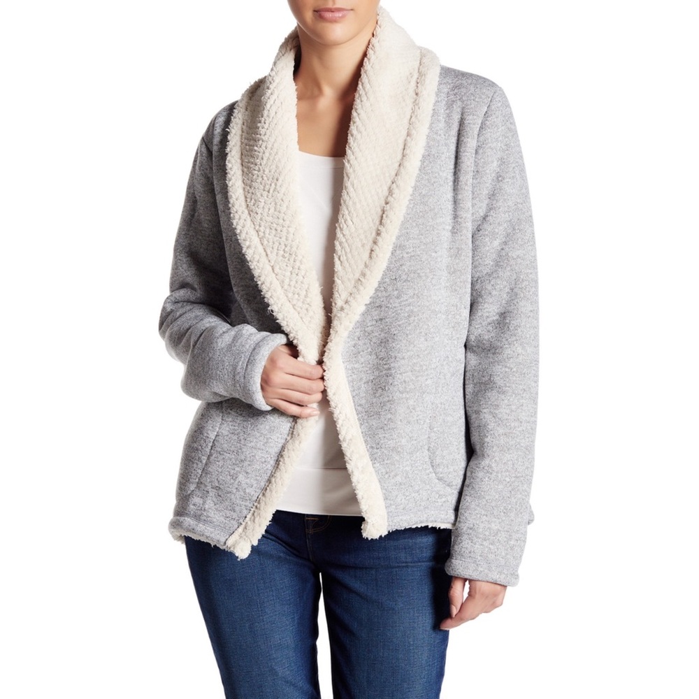 Faux Shearling Trim Cardigan in Grey
